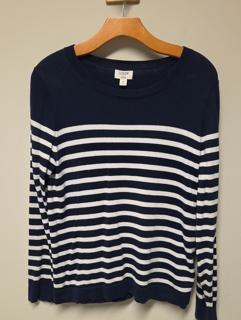 J Crew Women's Teddie Sweater, Navy Boat Stripe, Medium